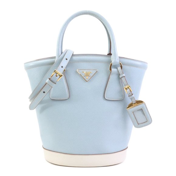 Prada handbag shoulder bag in light blue and off-white leather, women's e60876g - Picture 1 of 5